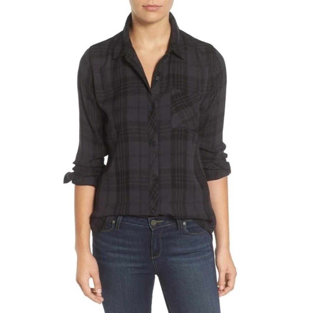 Rails Hunter Plaid Shirt Women's Size Large Long Sleeve Black Coal BLM-550-087